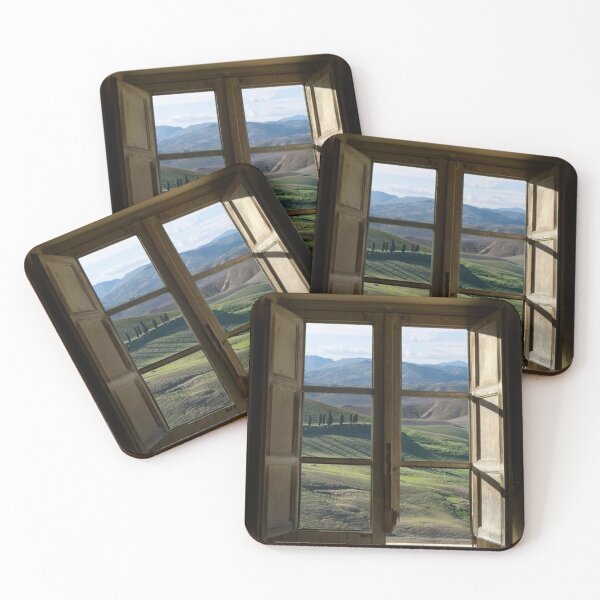 Item preview, Outside View of Cypress Trees and Green Hills Through a Shabby Windows designed and sold by ColemanOlmos.