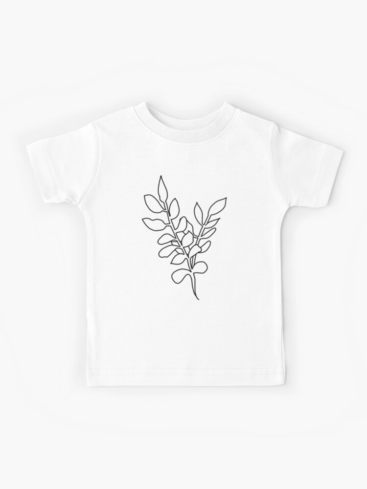 Black and White Plant Branch Plant Lover Linework Colouring Book Kids T Shirt