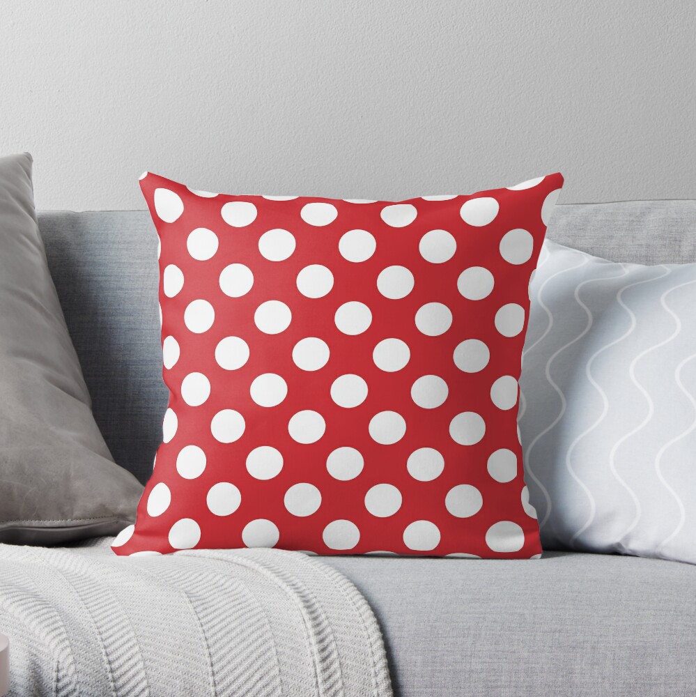 Red and White Polka Dot Pattern Throw Pillow