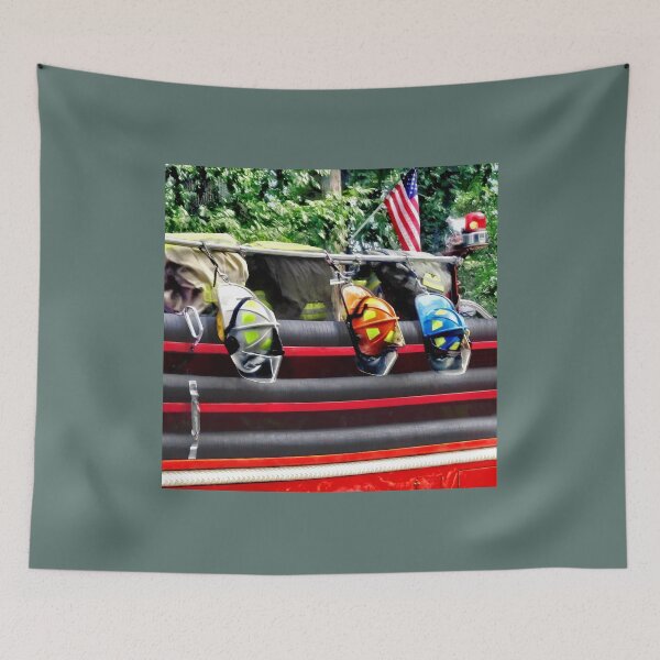 Item preview, Three Fire Helmets on Fire Truck designed and sold by Susan Savad.