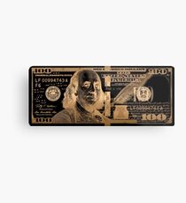 One Hundred US Dollar Bill - $100 USD in Gold on Black Metal Print