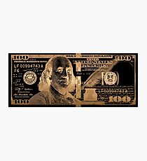 One Hundred US Dollar Bill - $100 USD in Gold on Black Photographic Print