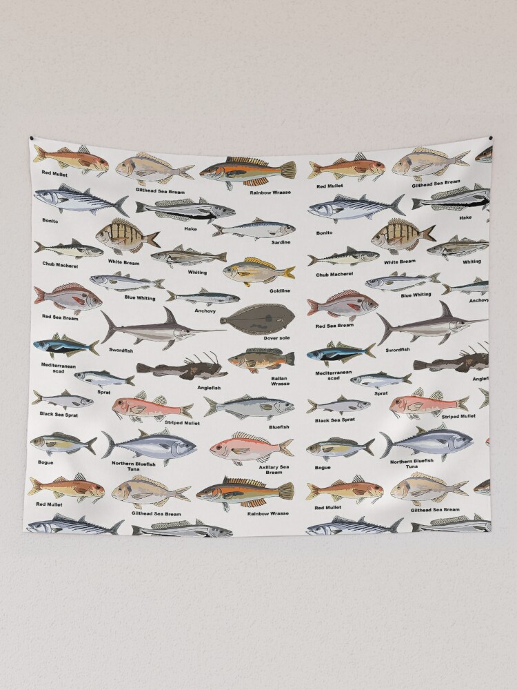 Vintage Fish Identification Chart Fishing  Tapestry for Sale by SuzyTanner