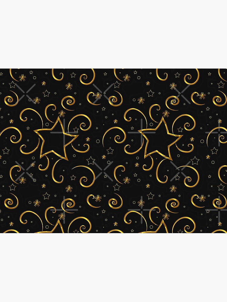 Sparkling Gold Stars and Twirls Design on Black Background by GODS4US