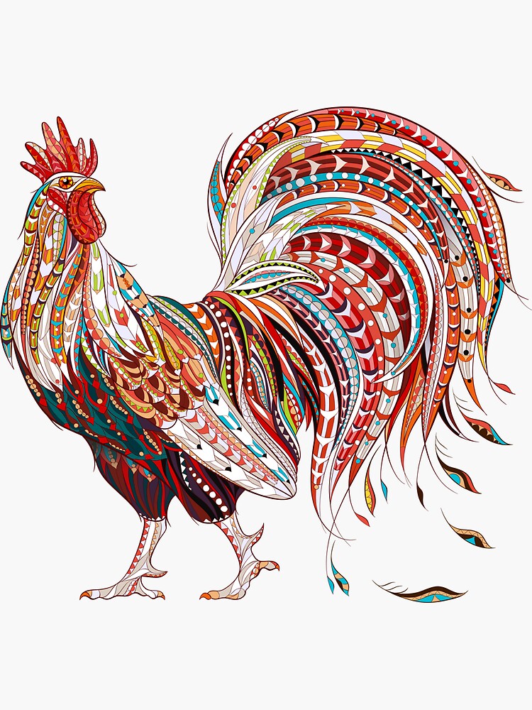 "Patterned fiery rooster" Sticker for Sale by AnimalsFashion Redbubble