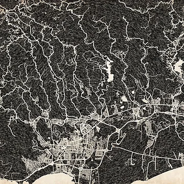Artwork thumbnail, Ponce map Puerto Rico Ink lines by InkMaps