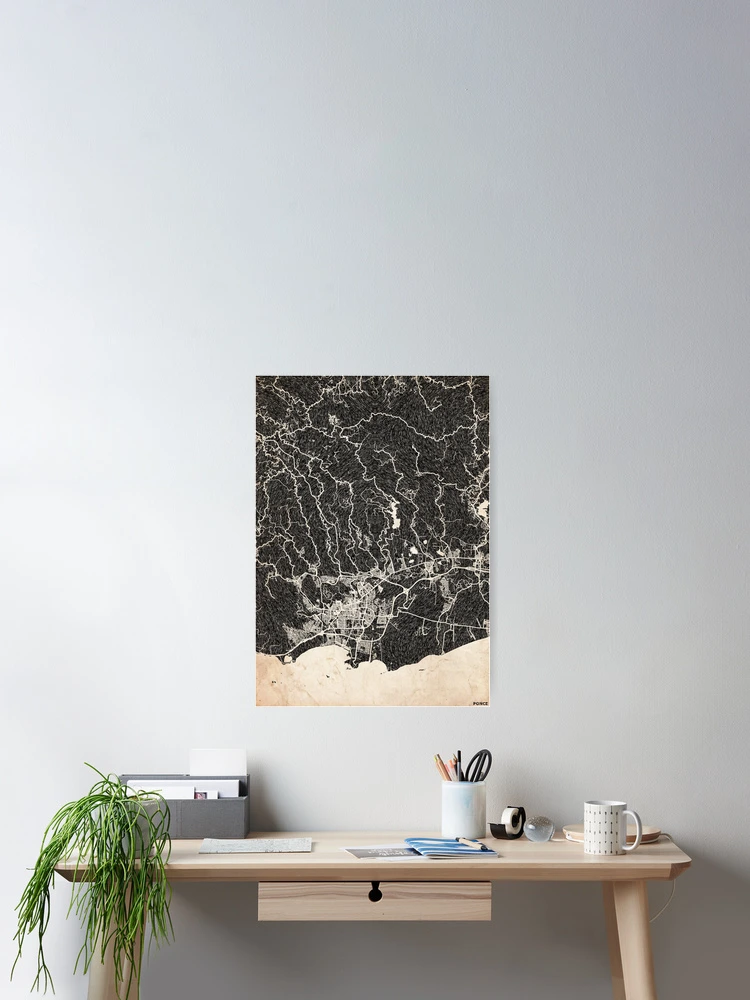 Aperçu 2 sur 3. Poster avec l'œuvre Ponce map Puerto Rico Ink lines 2 créée et vendue par InkMaps.