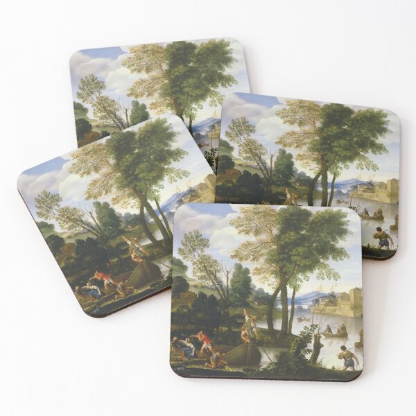 Item preview, Domenichino - Paesaggio fluviale con barcaioli, pescatori e una coppia elegante designed and sold by Vintage Designs +.