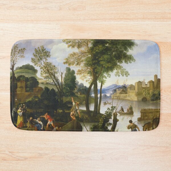 Item preview, Domenichino - Paesaggio fluviale con barcaioli, pescatori e una coppia elegante designed and sold by Vintage Designs +.