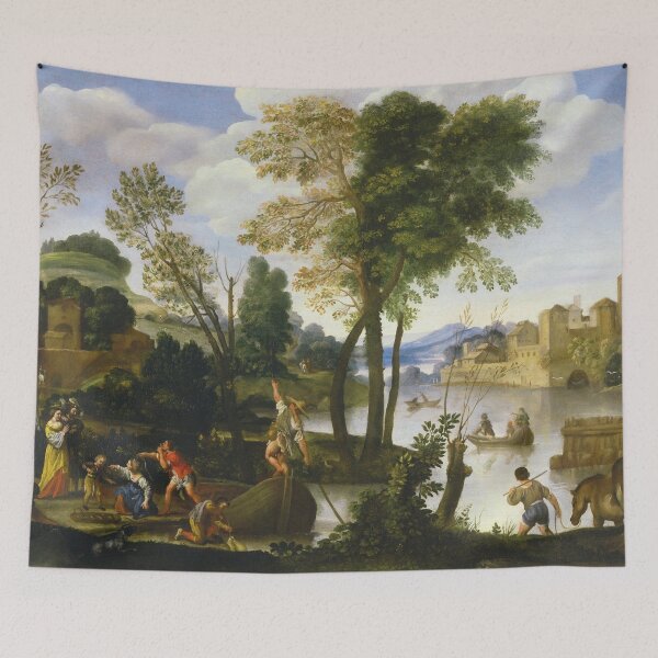 Item preview, Domenichino - Paesaggio fluviale con barcaioli, pescatori e una coppia elegante designed and sold by Vintage Designs +.