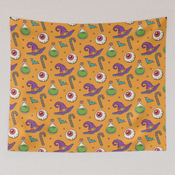 Item preview, Witch hat and eyeball yellow Halloween pattern designed and sold by Arne Smet.