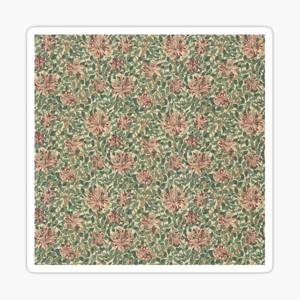 William Morris Honeysuckle Cream Wine Green Vintage Floral Pattern Sticker