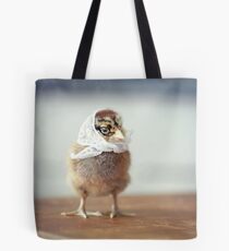 Baby Chicken in a Tiny White Scarf Tote Bag