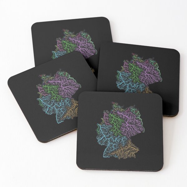 Item preview, Germany River Basin Map in Rainbow Colours with Black Background designed and sold by GrasshopperGeo.
