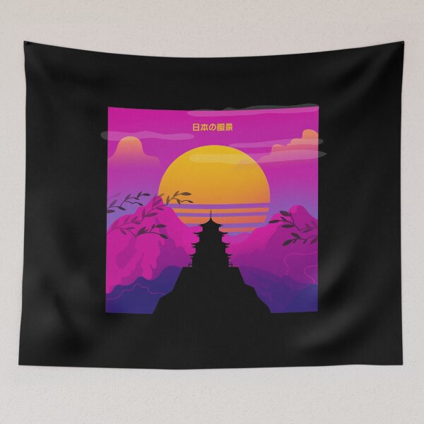 Item preview, Japanese shrine retrowave designed and sold by Meowanime99.
