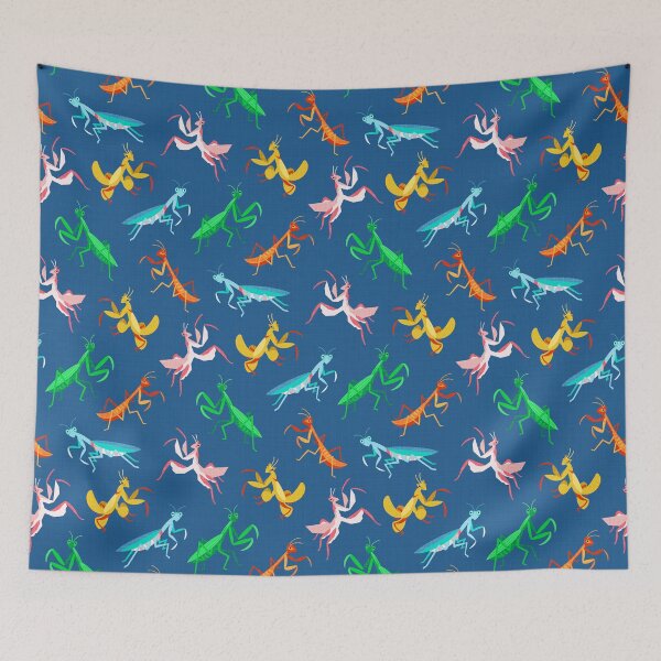 Item preview, A Simple Assortment of Praying Mantises - Mid Blue designed and sold by TigaTiga.