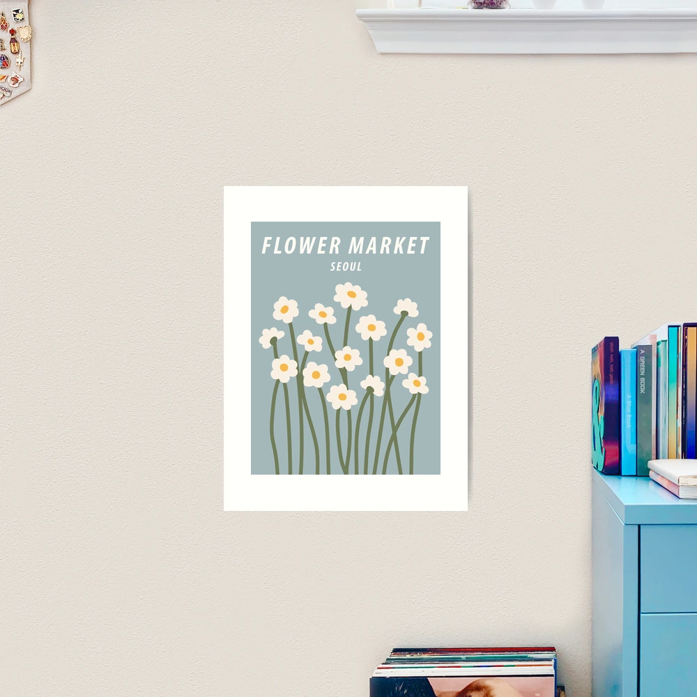 Flower market print, Seoul, Chamomile, Daisy art print, Cute blue flowers,  Posters aesthetic, Cottagecore | Poster