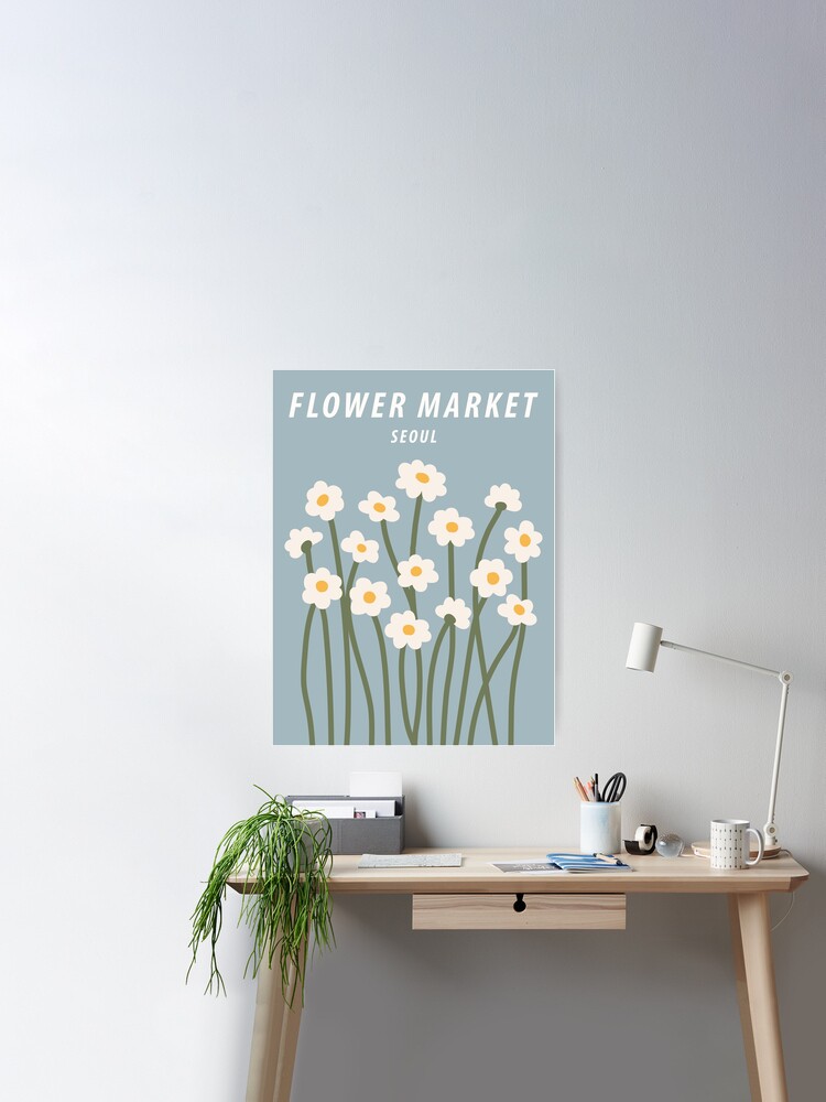 Flower market print, Seoul, Chamomile, Daisy art print, Cute blue flowers,  Posters aesthetic, Cottagecore | Poster