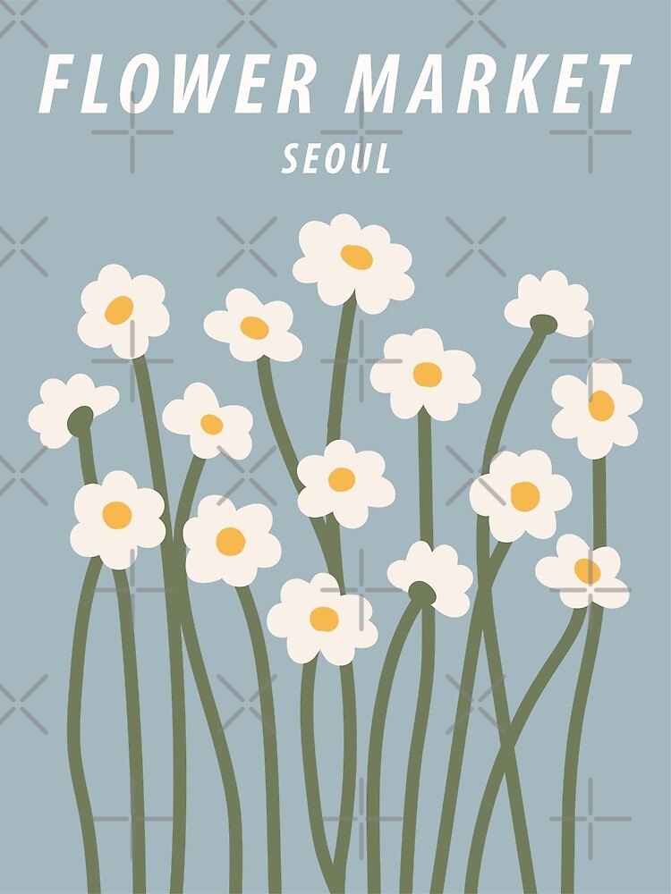 Flower market print, Seoul, Chamomile, Daisy art print, Cute blue flowers,  Posters aesthetic, Cottagecore | Poster