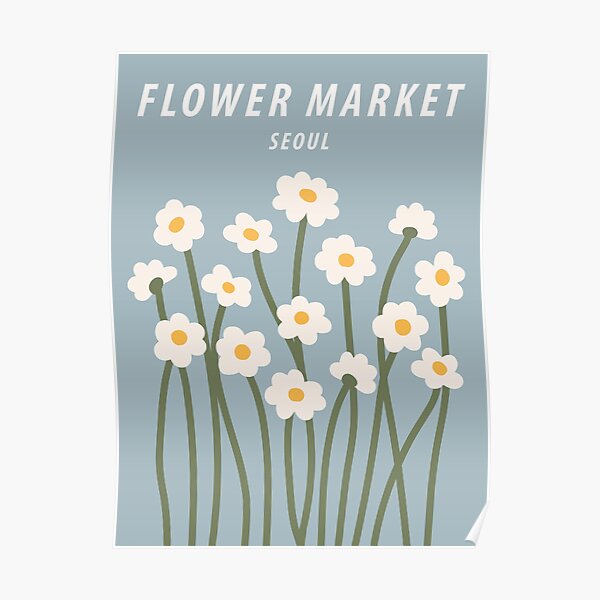 Impression du marché aux fleurs, Séoul, Camomille, Impression d'art Daisy, Fleurs bleues mignonnes, Affiches esthétiques, Cottagecore Poster