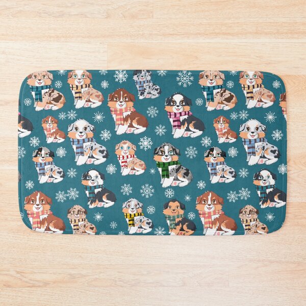 Item preview, Australian shepherd Aussie blue merle, red merle, red tri color and black tri color puppies, Christmas gift designed and sold by PawsoMania.