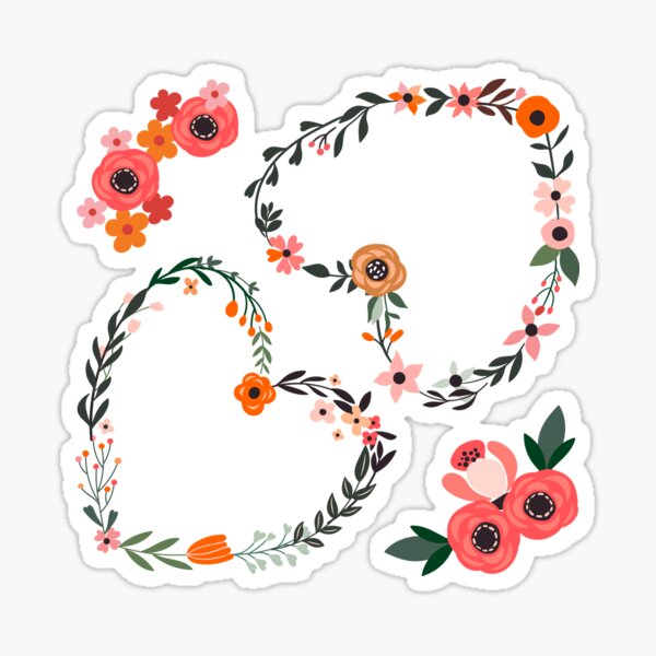 Floral Hearts or Wreaths, set of 2 + small flower sets Sticker