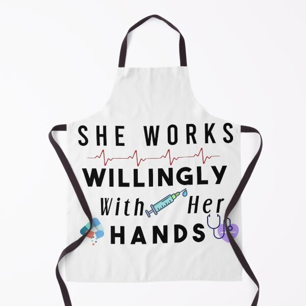 Artikelvorschau, Sie arbeitet bereitwillig mit ihren Händen/T-Shirt für die Krankenpflegeschule, lustiges Krankenpflege-Shirt. entworfen und verkauft von mHmShop.