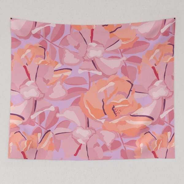 Item preview, patrón de flores de color rosa y naranja designed and sold by Arne Smet.