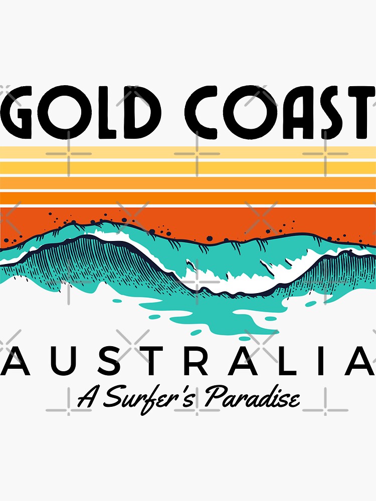 Aperçu 3 sur 3. Sticker avec l'œuvre Gold Coast Australie Un paradis pour les surfeurs créée et vendue par cafeteeria.