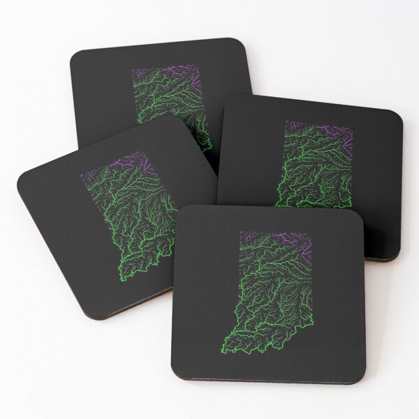 Item preview, Indiana River Basin Map in Rainbow Colours with Black Background designed and sold by GrasshopperGeo.