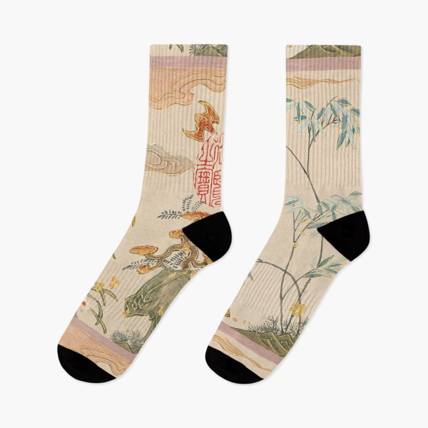 Item preview, Vintage Chinese Painting Bats, rocks, flowers oval calligraphy (18th Century) by Zhang Ruoai designed and sold by Designedbysm.