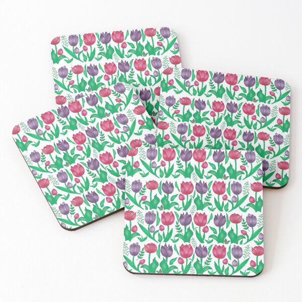 Item preview, Tulips in row, ditsy print designed and sold by Lilac Blooms Designs.
