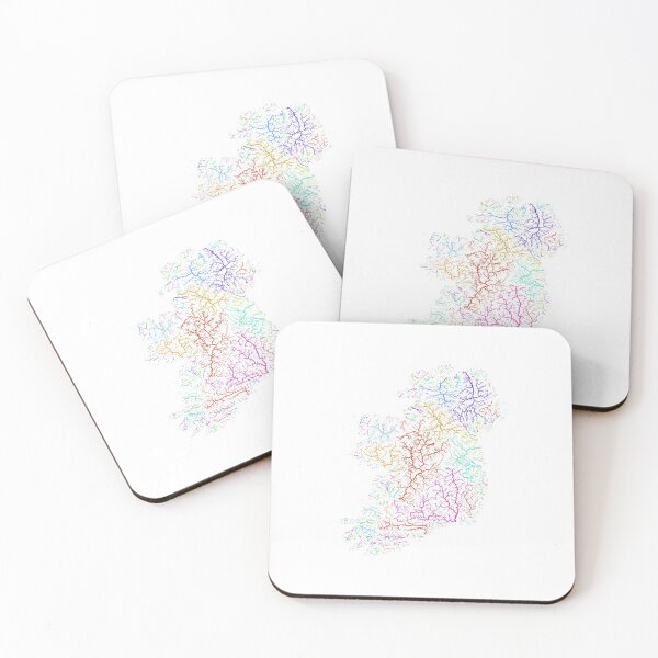 Item preview, Island of Ireland River Basin Map in Rainbow Colours with White Background designed and sold by GrasshopperGeo.