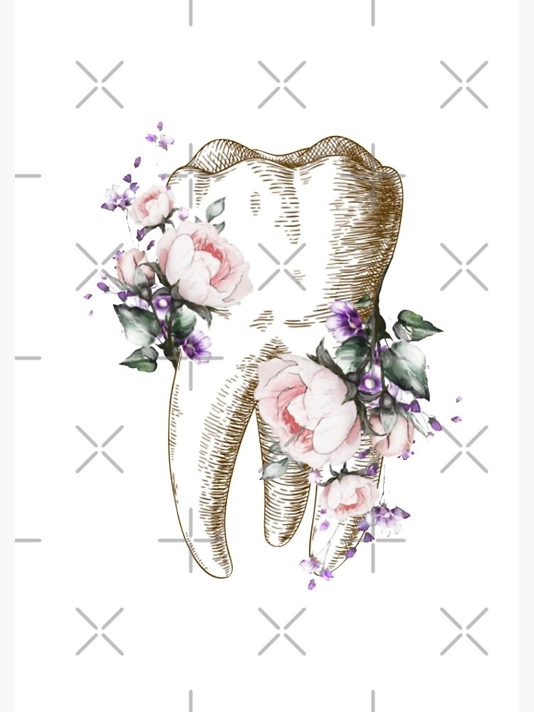 "Tooth with purple flowers, dental design" Spiral Notebook for Sale by