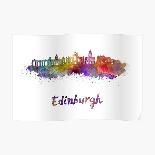 Edinburgh skyline in watercolor Poster