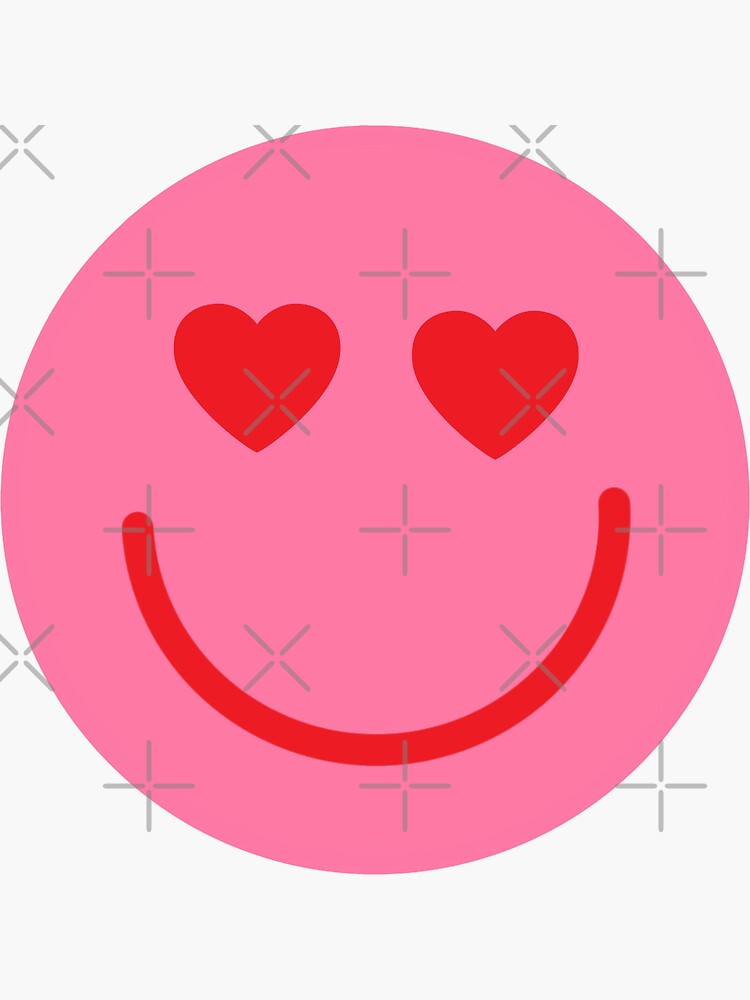 Smiley: Pink and orange with Heart Eyes Preppy Sticker for Sale by  MadeByAyla