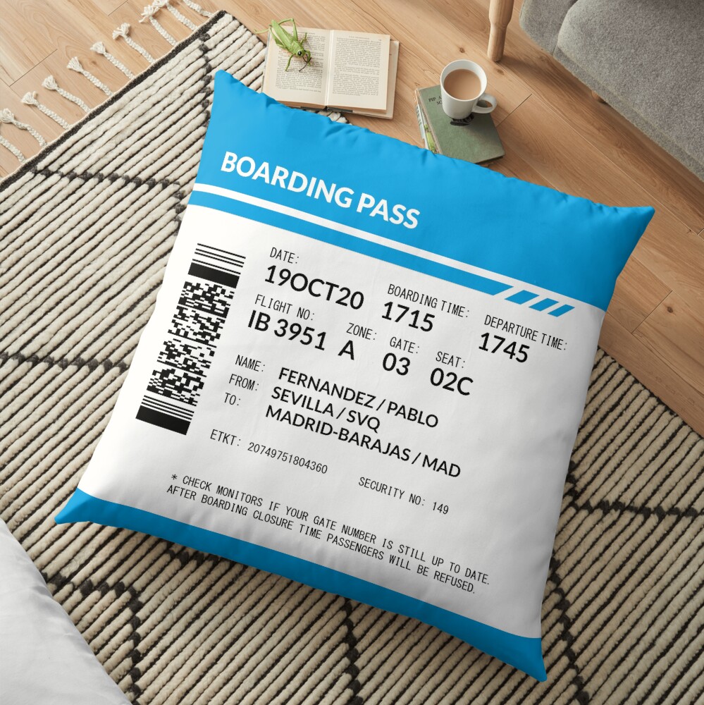 Boarding Pass (blue) Floor Pillow
