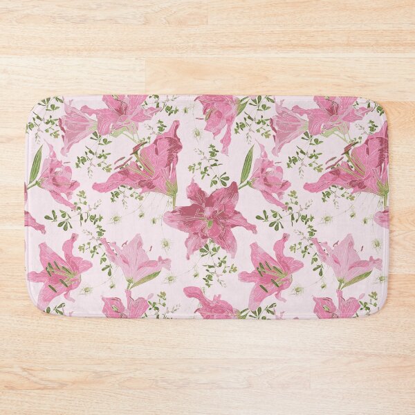 Item preview, Pink, White and Green Lilies, Baptisa, and Love in a Mist on a Blush Pink Background designed and sold by cozycaroline.