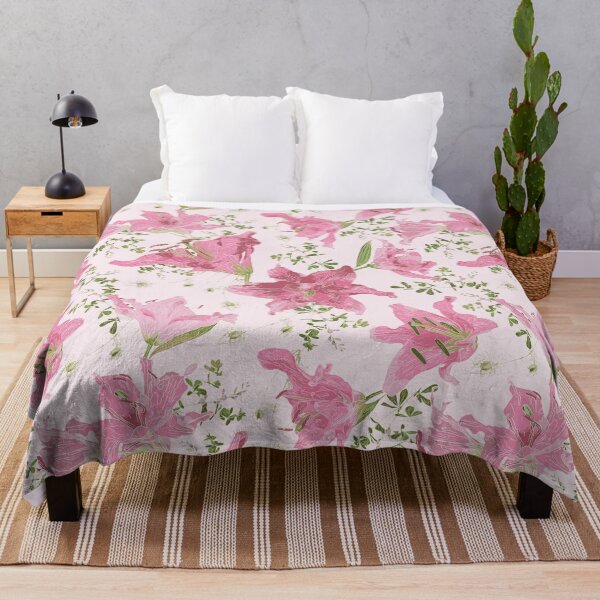 Item preview, Pink, White and Green Lilies, Baptisa, and Love in a Mist on a Blush Pink Background designed and sold by cozycaroline.