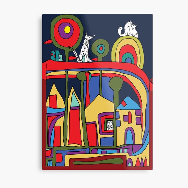 Hundertwasser with cat and dog Metal Print