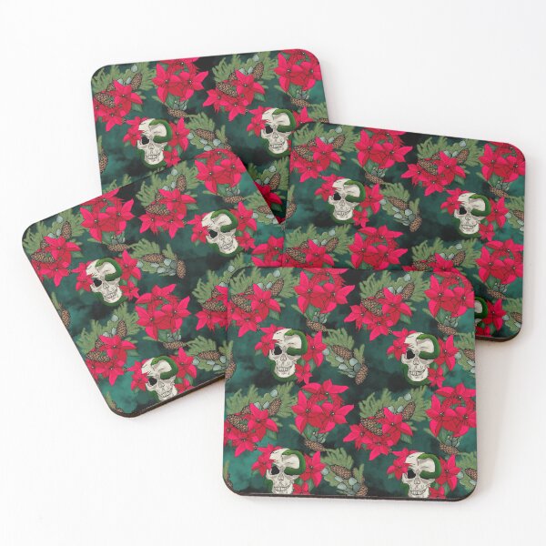 Item preview, Gothic Pagan Holiday Skulls, Snakes, and Poinsettia Black and Evergreen designed and sold by JamieWetzel.