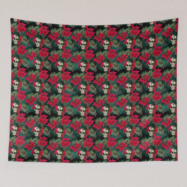 Item preview, Gothic Pagan Holiday Skulls, Snakes, and Poinsettia Black and Evergreen designed and sold by JamieWetzel.
