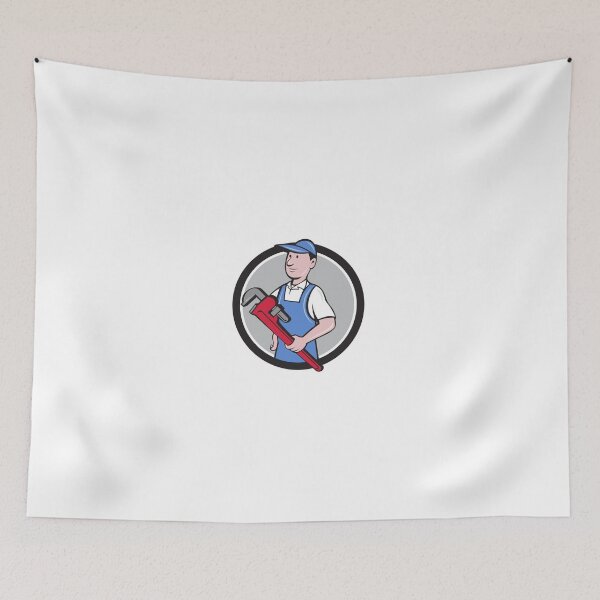 Item preview, Handyman Holding Pipe Wrench Circle Cartoon designed and sold by patrimonio.