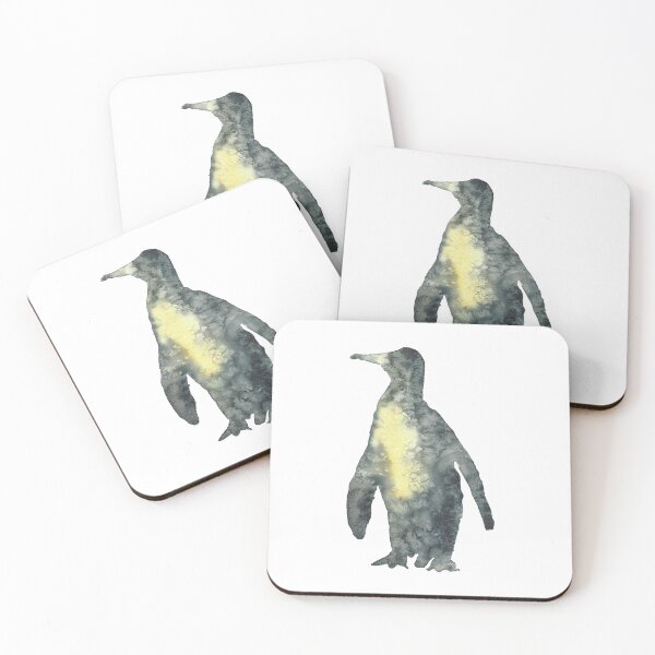 Item preview, Penguin painting sillhouette galaxy abstract watercolor flightless bird designed and sold by korakai.