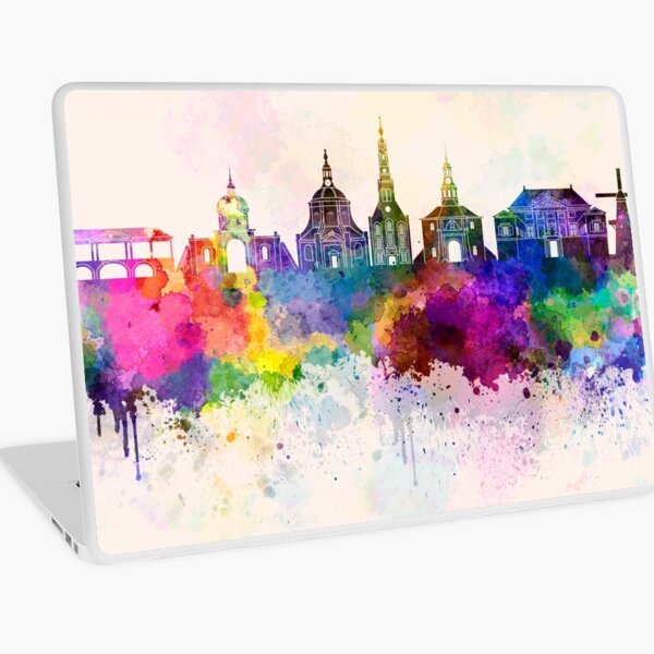 Leiden skyline in watercolor background Laptop Skin