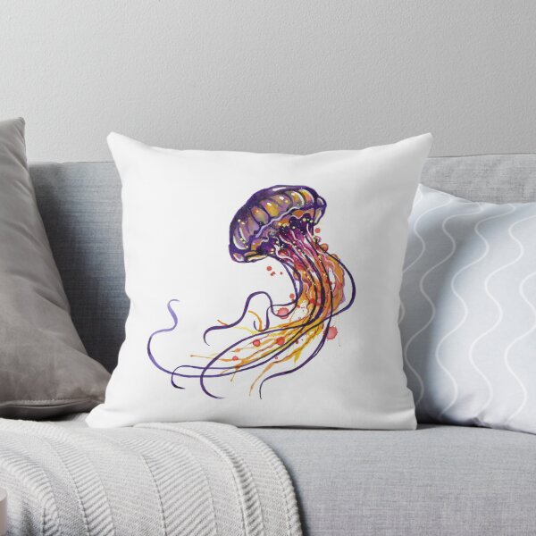 Jellyfish watercolor Throw Pillow