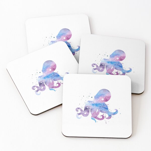 Item preview, watercolor octopus purple blue blurple squid splatter painting spirit animal galaxy abstract designed and sold by korakai.