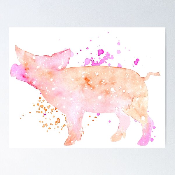 Item preview, watercolor pig sillhouette pink porker piglet splash painting galaxy designed and sold by korakai.