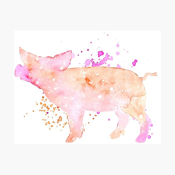 Item preview, watercolor pig sillhouette pink porker piglet splash painting galaxy designed and sold by korakai.