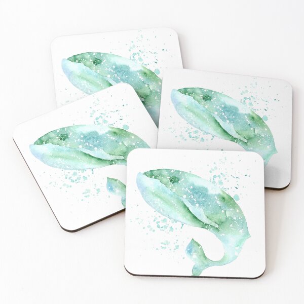 Item preview, watercolor right whale baleen bowhead green splatter paint abstract galaxy animal mammal ocean designed and sold by korakai.